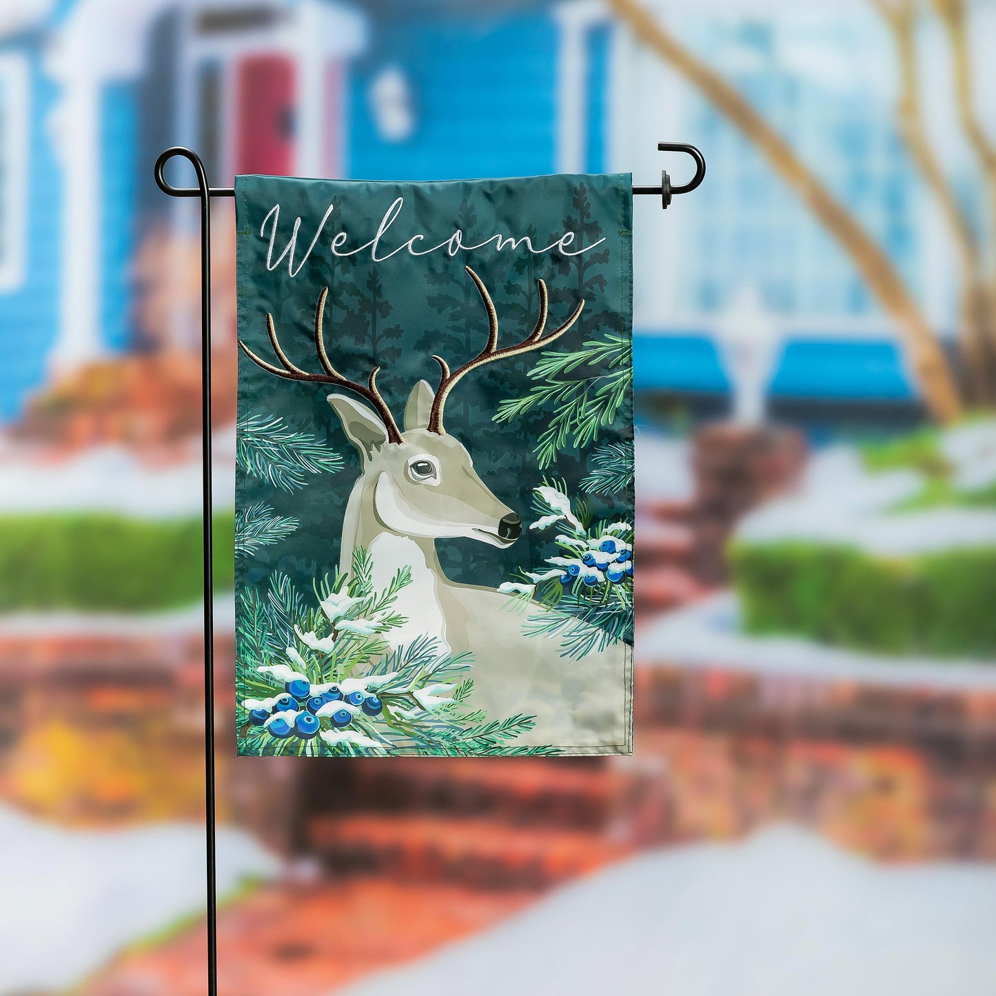 Woodland Deer Welcome Garden Flag; Polyester 12.5"x18"