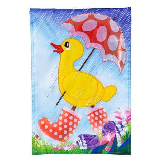 Spring Duckling Applique Garden Flag; Polyester 12.5"x18"
