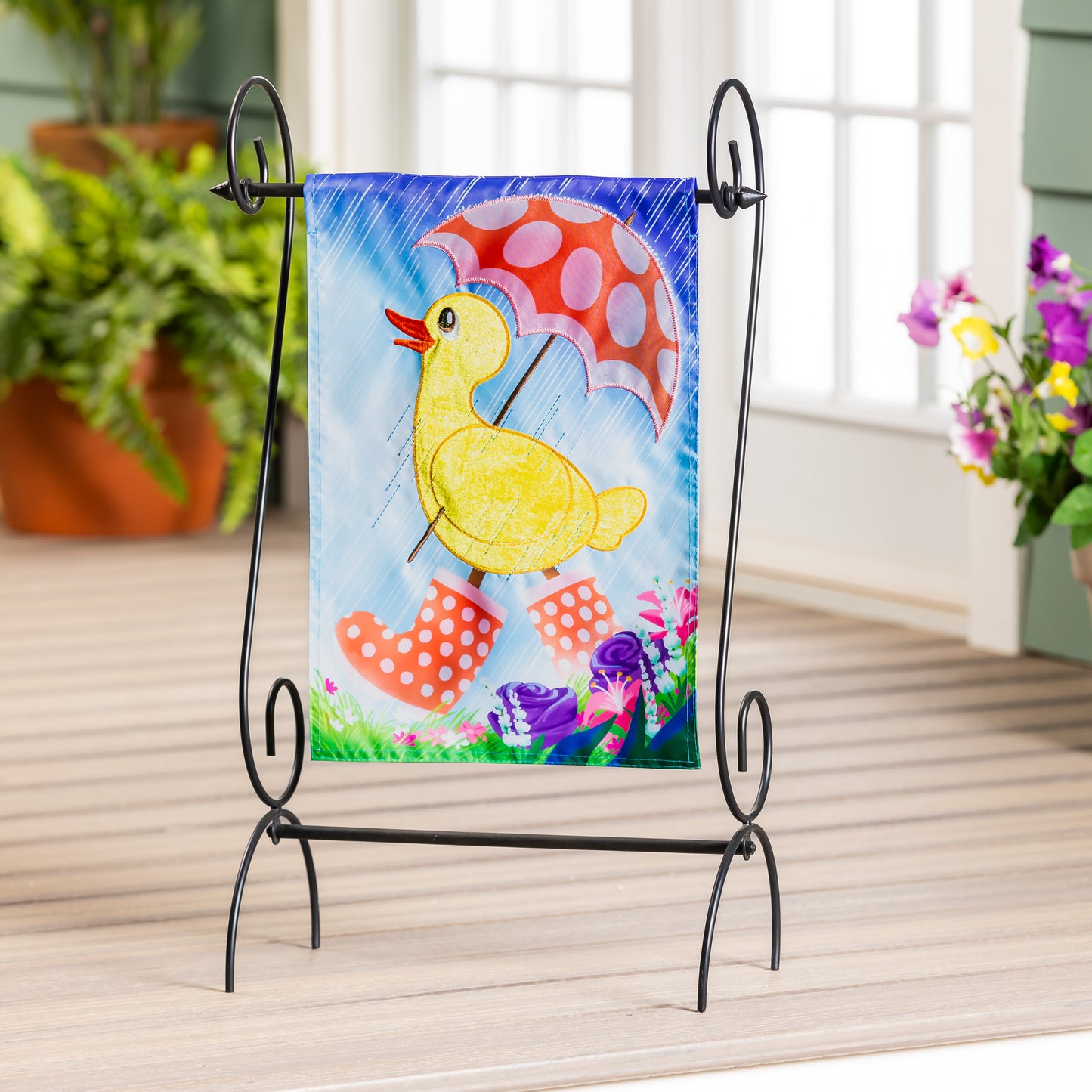 Spring Duckling Applique Garden Flag; Polyester 12.5"x18"