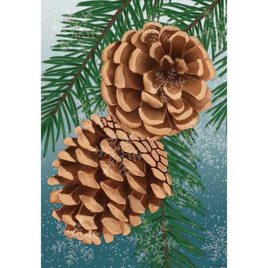 Winter Pine Cone Printed Suede House Flag; Polyester