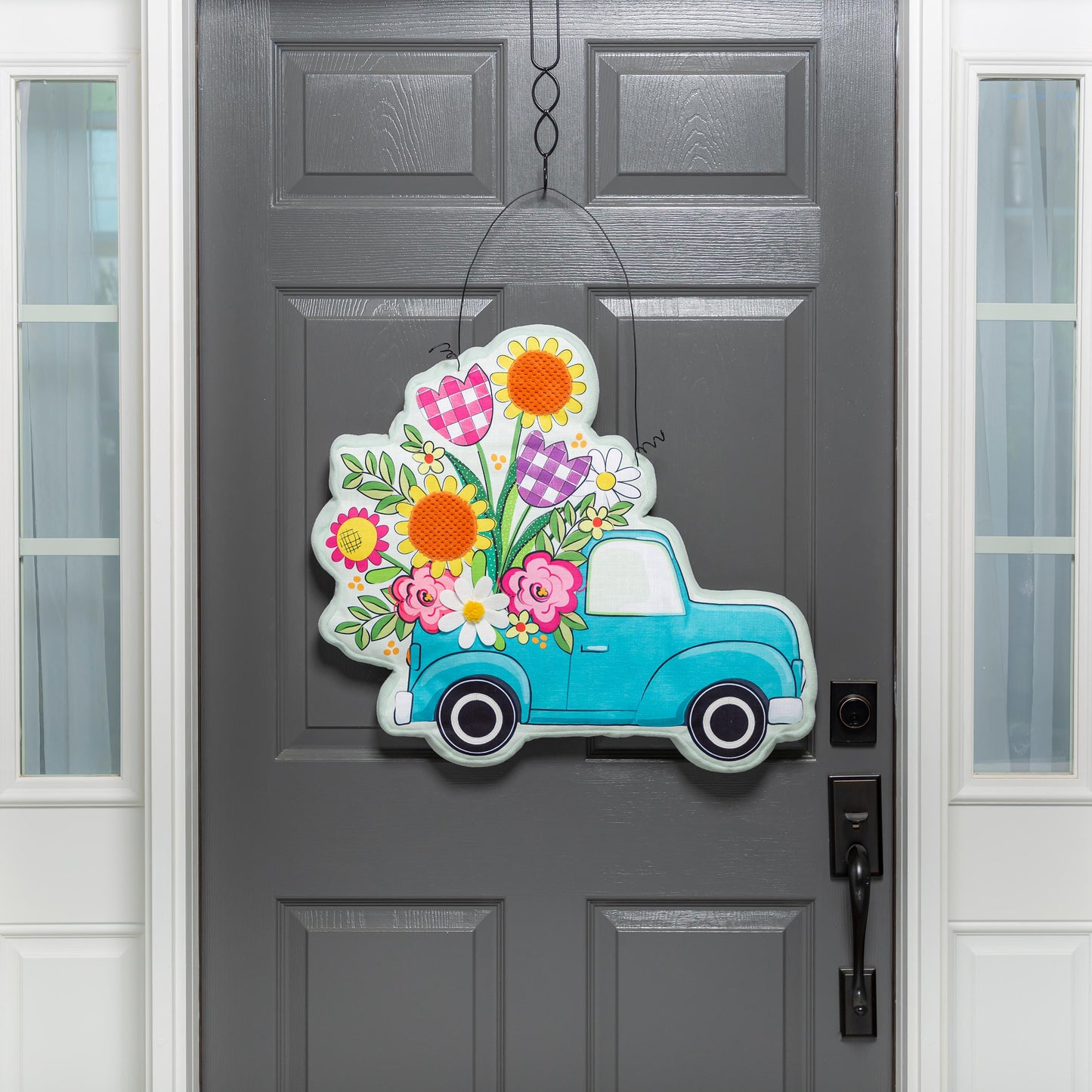 Spring Flower Truck Estate Door Hanger; Polyester 25"Lx22"W, overall 30"
