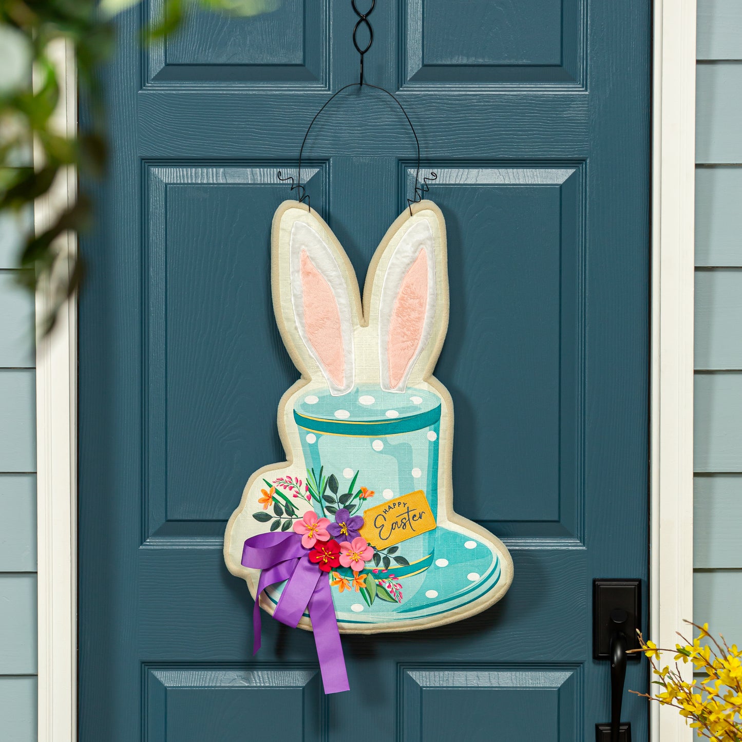 Happy Easter Floral Hat Estate Door Hanger; Polyester 17.5"Wx27.5"T