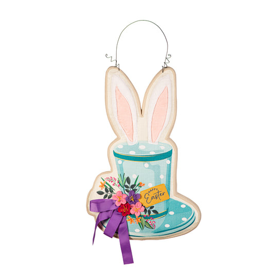 Happy Easter Floral Hat Estate Door Hanger; Polyester 17.5"Wx27.5"T