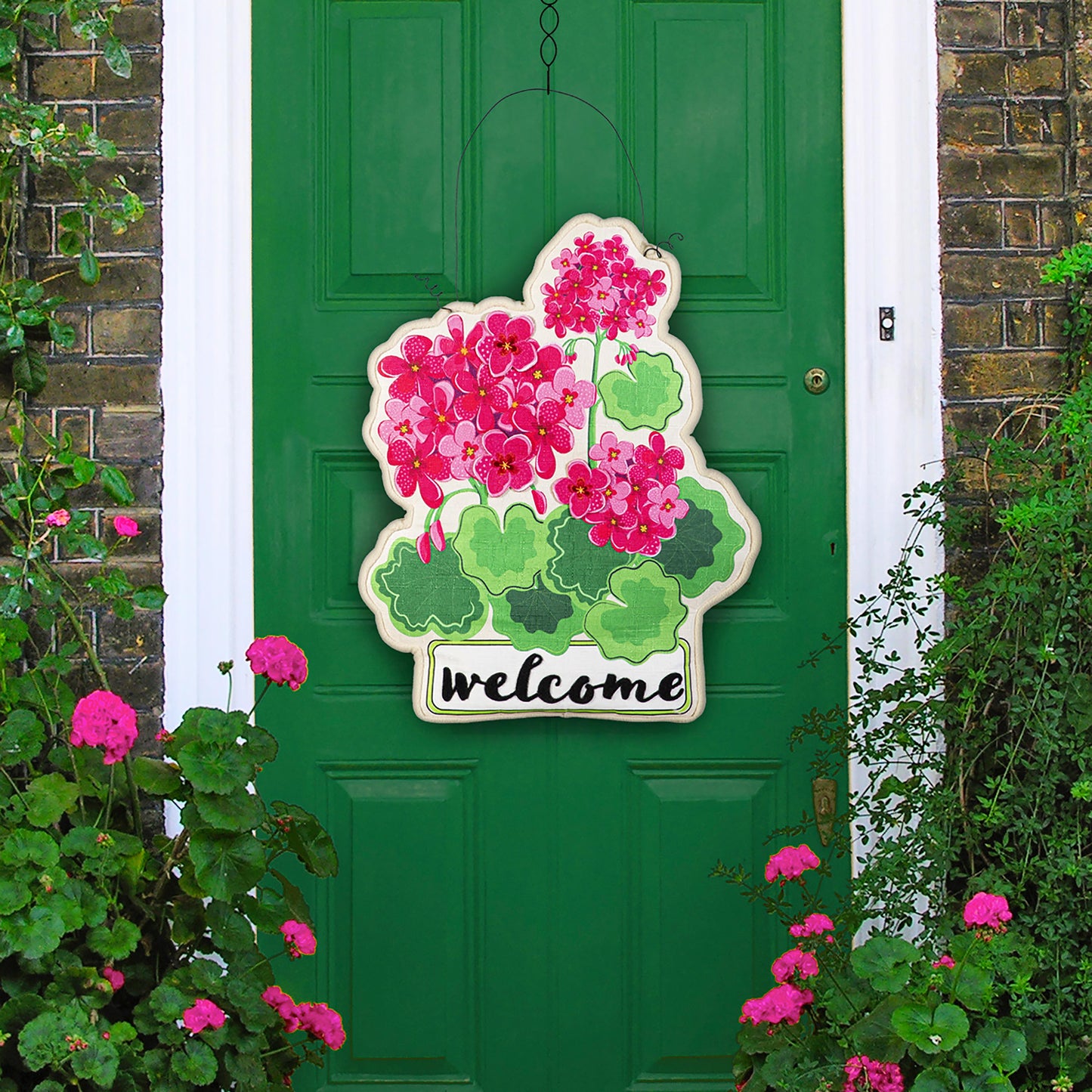 Pink Geranium Welcome Friends Estate Door Decor
