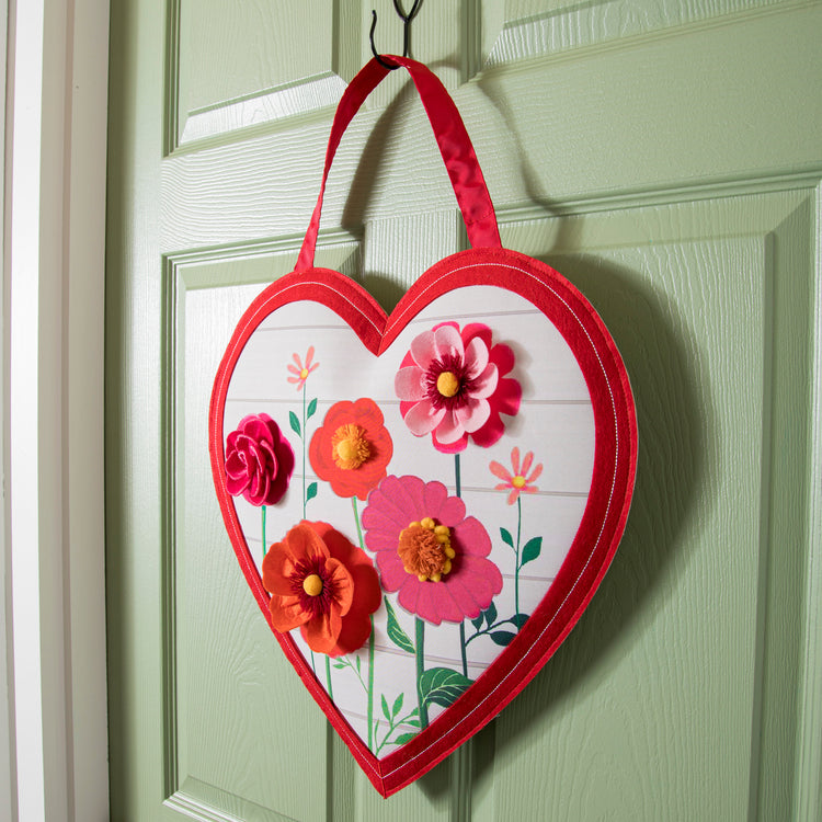 Heart of Flowers Door Hanger; Burlap 18"Lx18"W