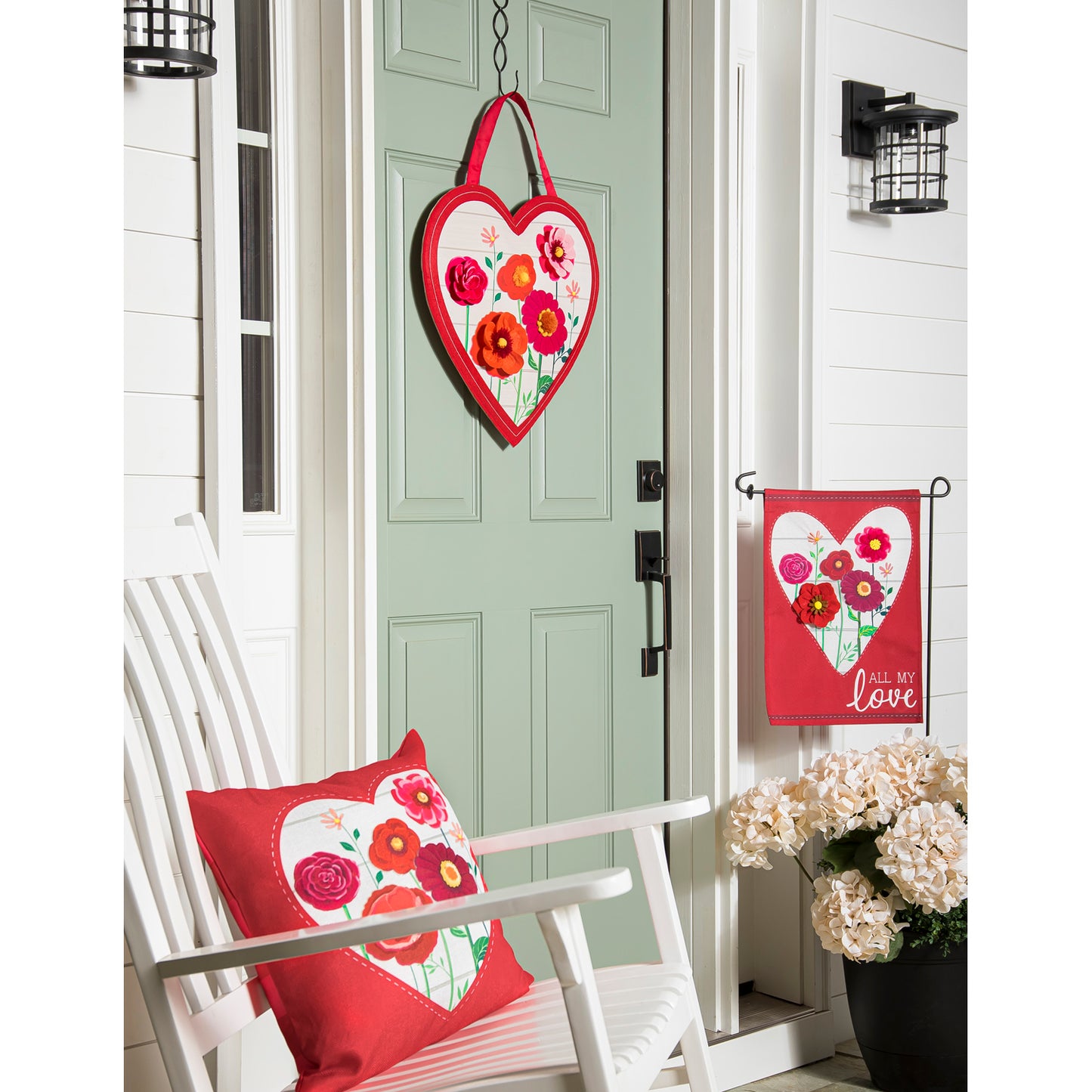 Heart of Flowers Door Hanger; Burlap 18"Lx18"W