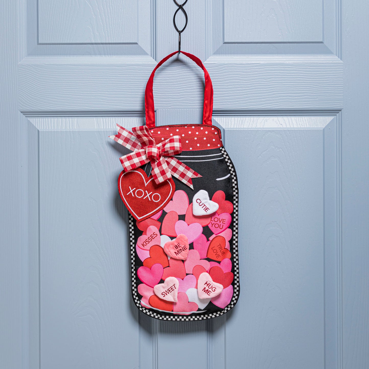 Mason Jar of Hearts Door Hanger; Burlap 17"Lx11.5"W