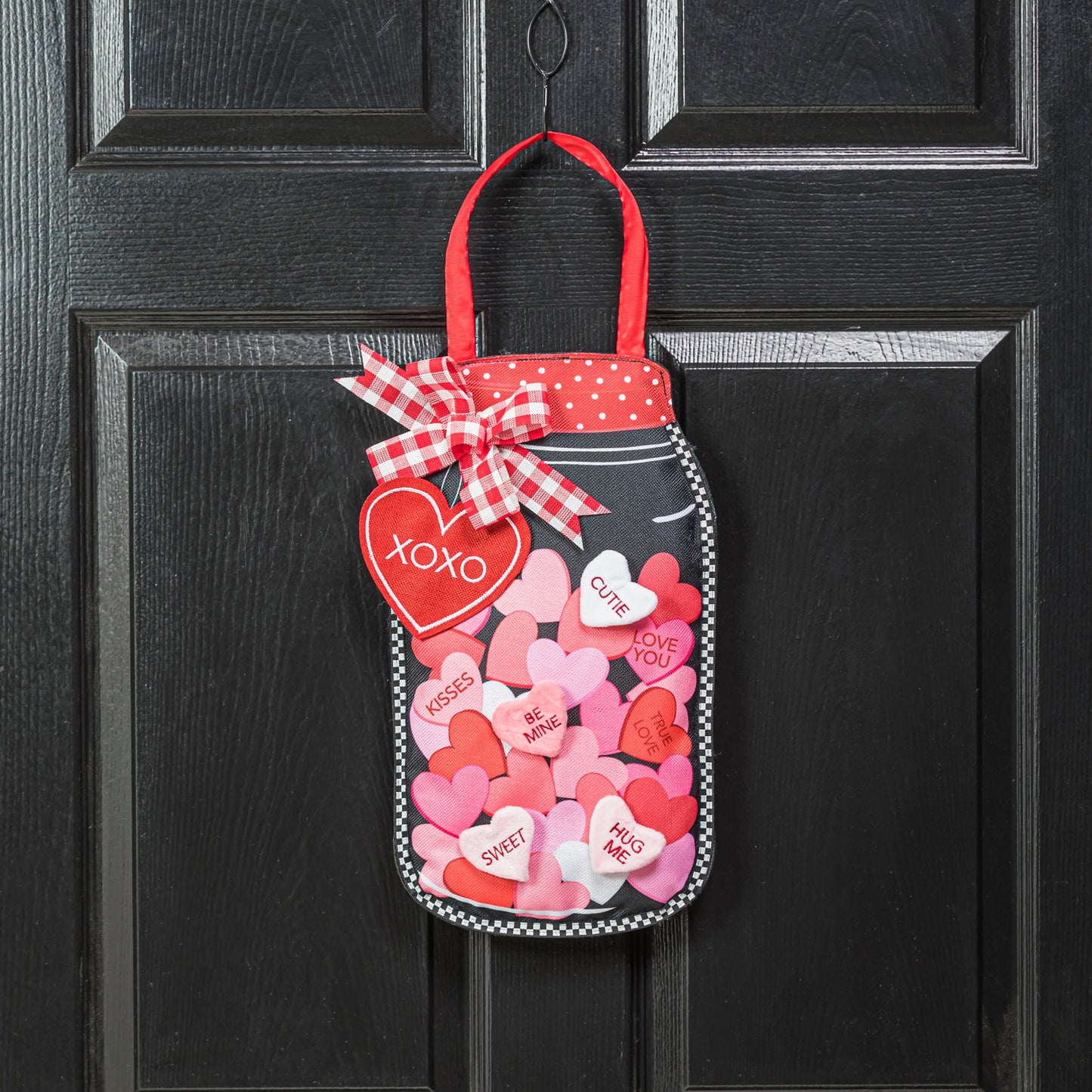 Mason Jar of Hearts Door Hanger; Burlap 17"Lx11.5"W