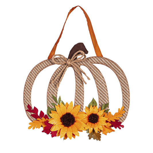 Fall Harvest Pumpkin Door Hanger; Burlap 11.5"Lx14"W