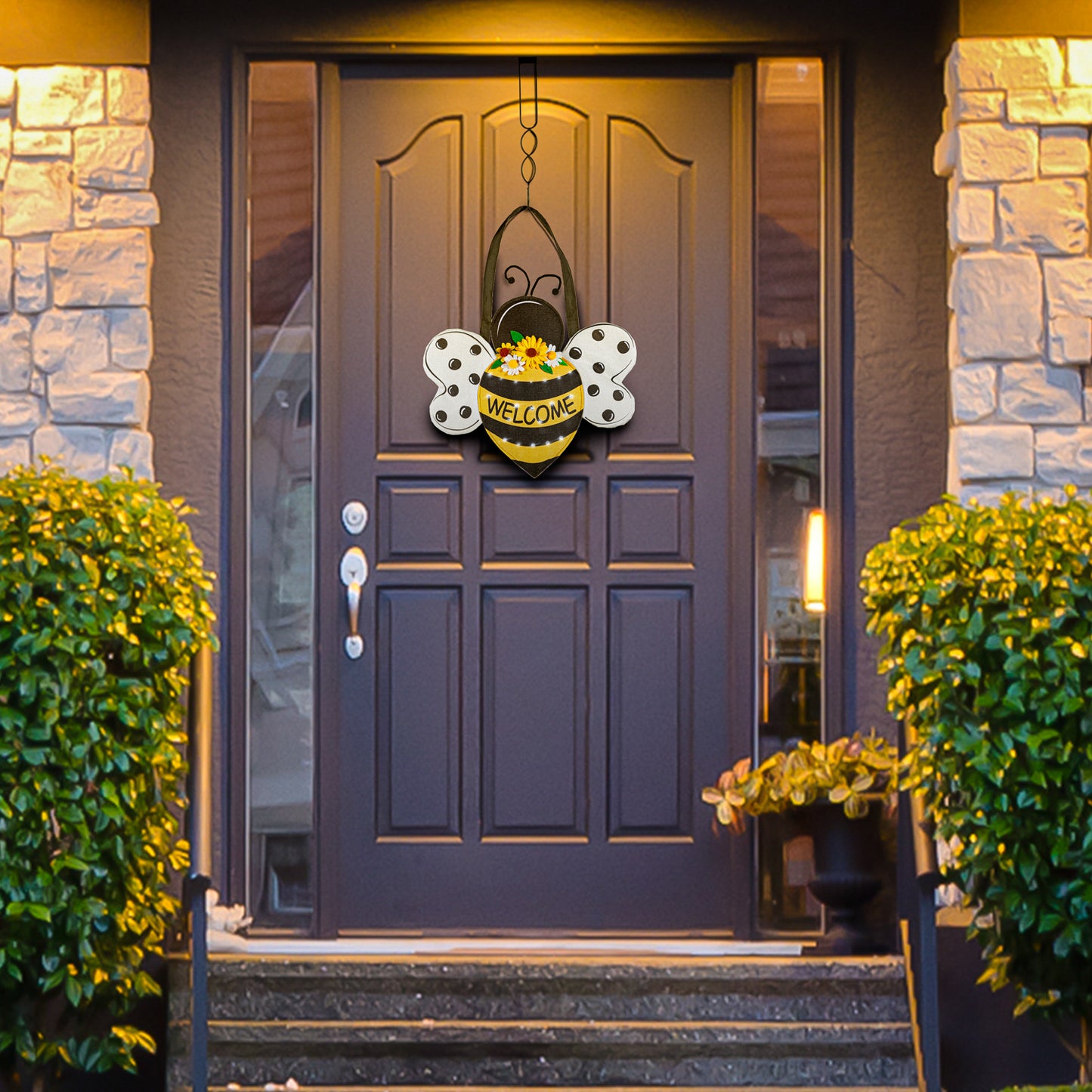 Home Sweet Home Bee Lit Door Hanger; Burlap 17"Lx17"W