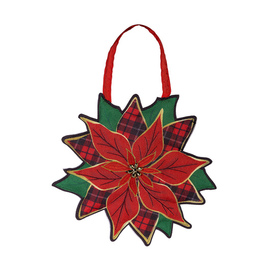 Welcome Poinsettia Shaped Door Hanger; Burlap 16"Lx16"W