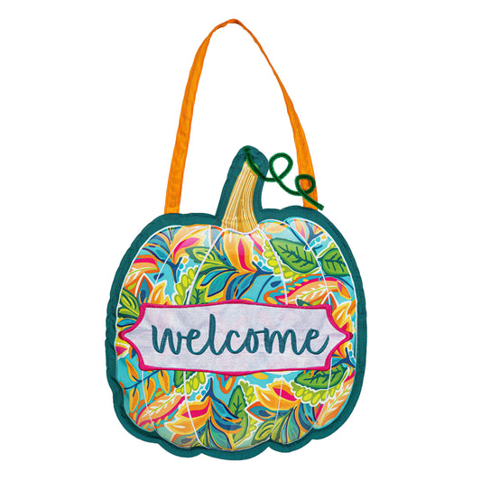 Patterned Jacobean Floral Pumpkin Door Decor Hanger