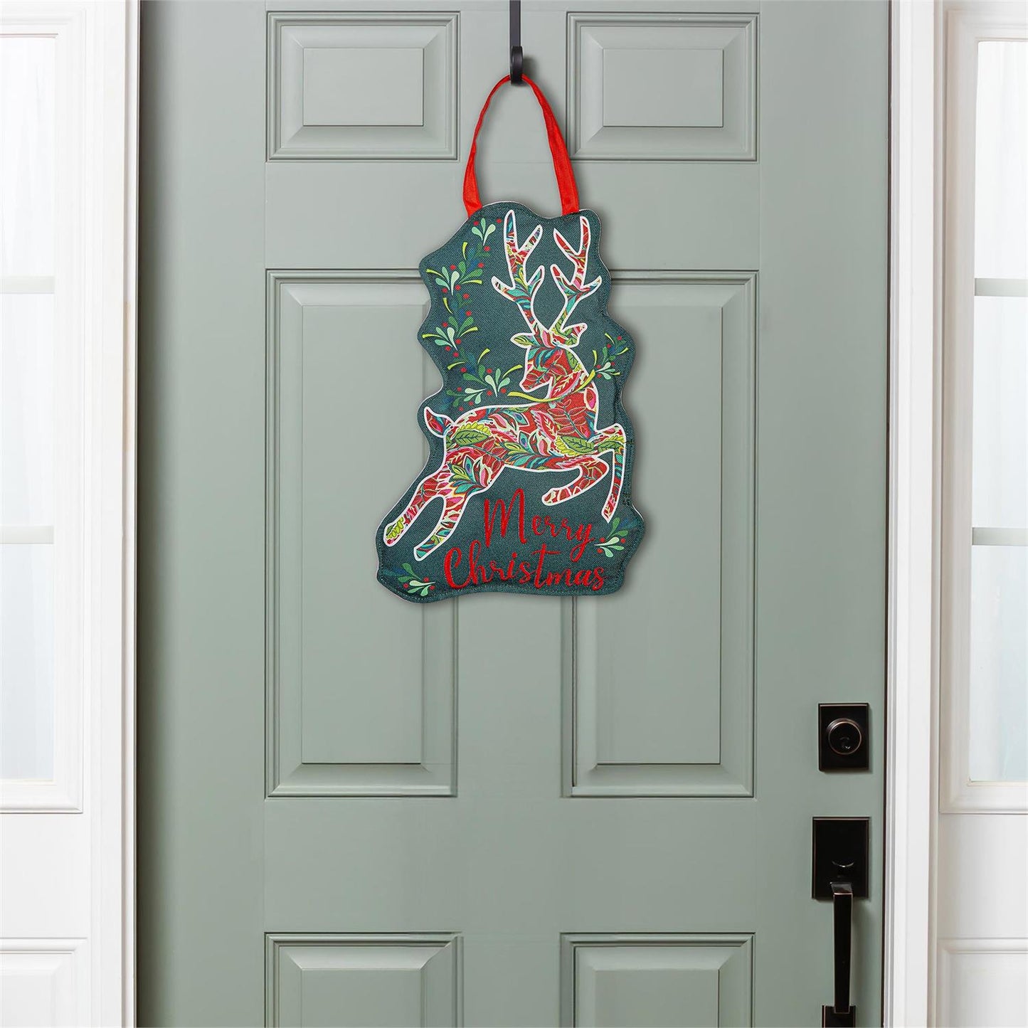 Patterned Reindeer Door Hanger; Burlap