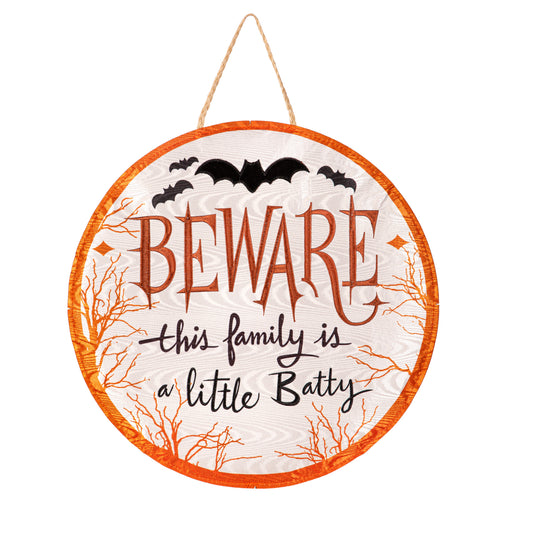 Halloween Beware Moire Door Hanger; Polyester