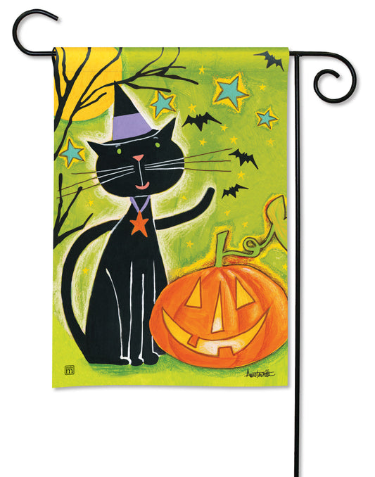 Black Cat Magic Printed Garden Flag; Polyester 12.5"x18"