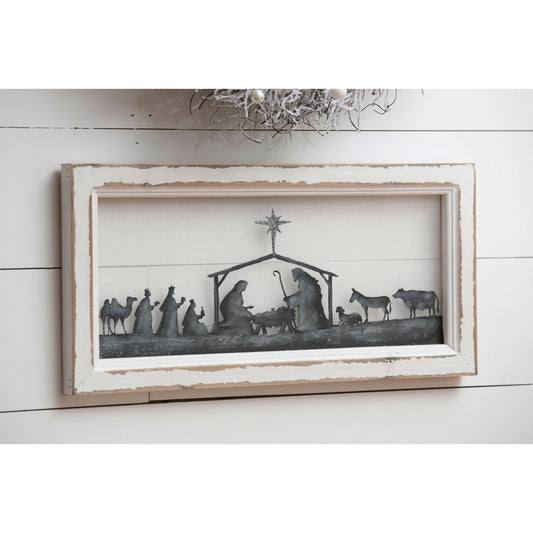 Nativity Scene Wood Framed Picture