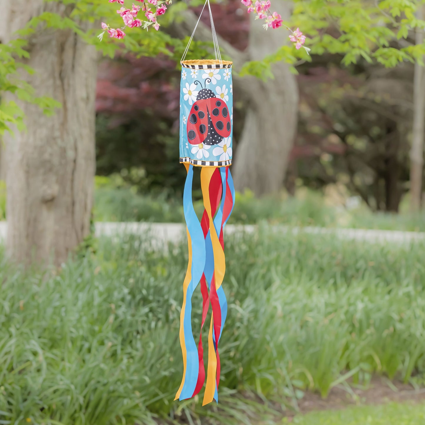 Ladybug with Daisies Windsock; Polyester 7"ODx38"L