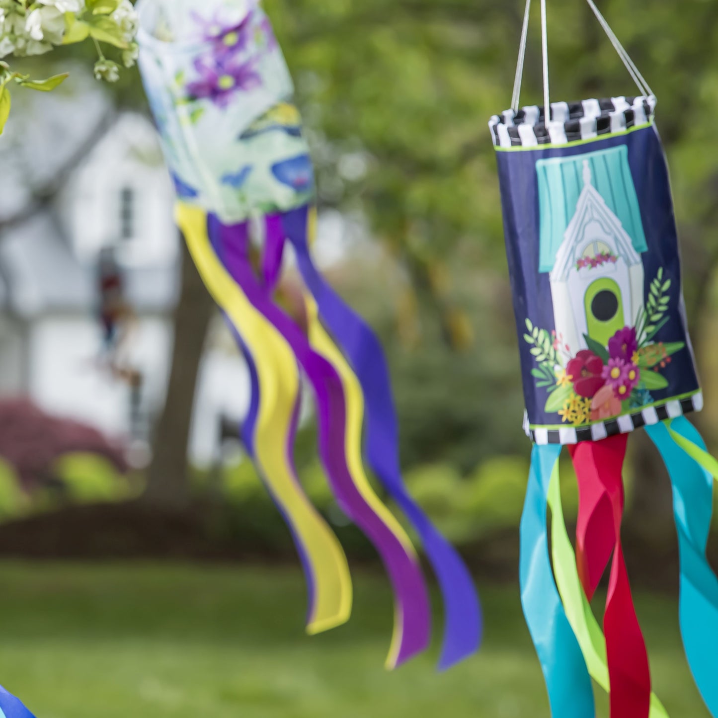 Cottage Birdhouse Windsock; Polyester 7"ODx38"L