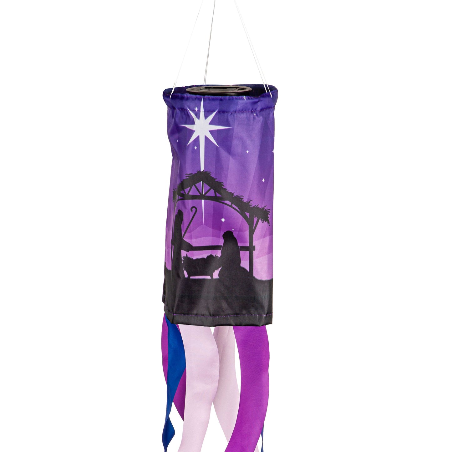 Nativity Solar Powdered Windsock; Polyester 6"ODx40"L