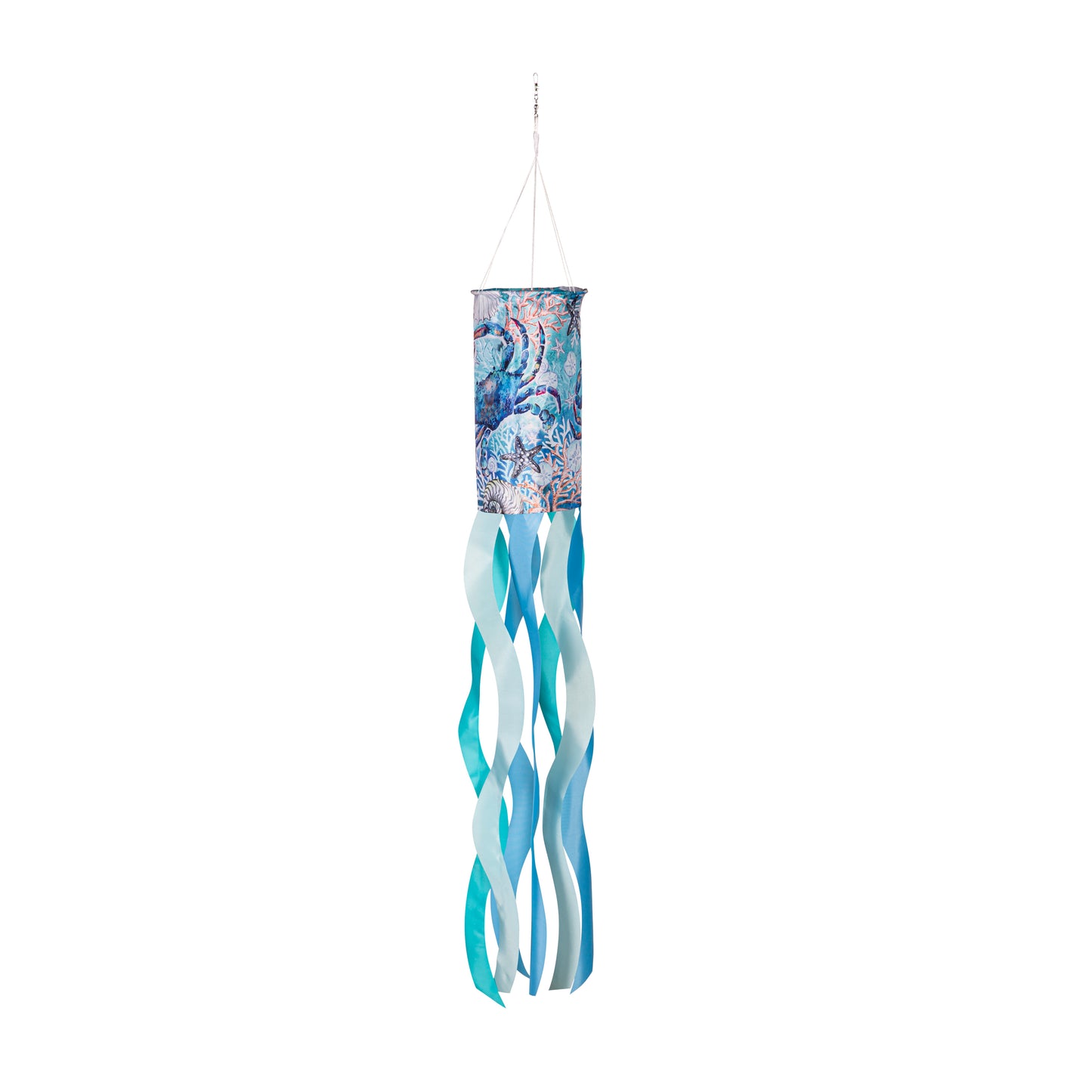 White Shells & Blue Crab Windsock; Polyester 6"ODx40"L