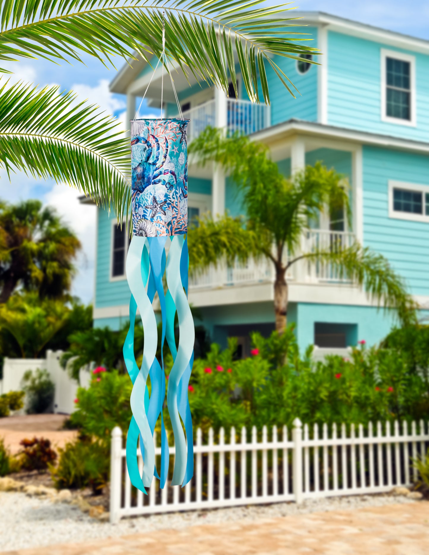 White Shells & Blue Crab Windsock; Polyester 6"ODx40"L