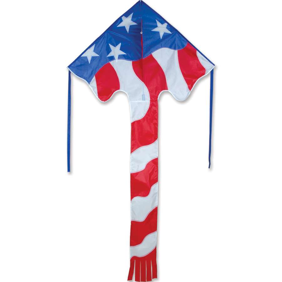 Patriotic Stars & Stripes Ripstop Polyester Large Easy Flyer Kite with Fiberglass Frame to include 300 ft. 30 lb. Test Line & Winder