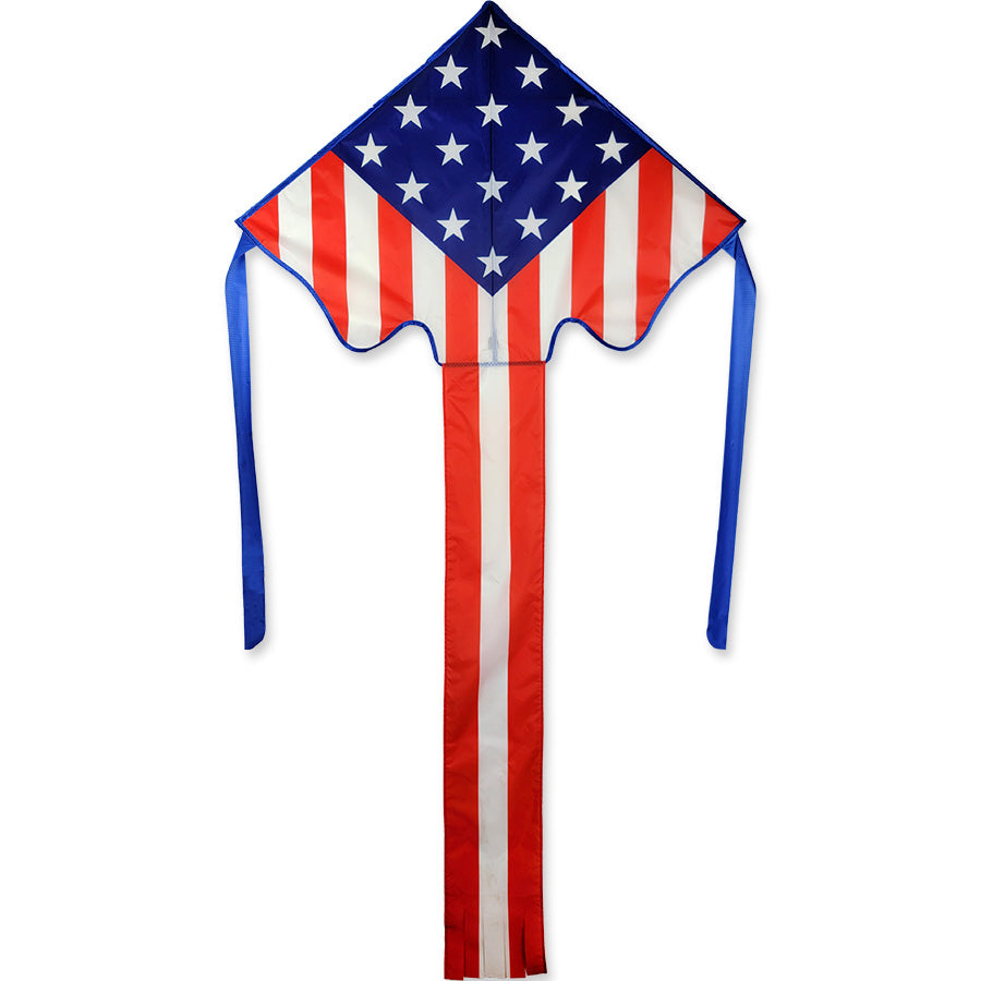 Patriotic Stars Ripstop Polyester Large Easy Flyer Kite with Fiberglass Frame to include 300 ft. 30 lb. Test Line & Winder