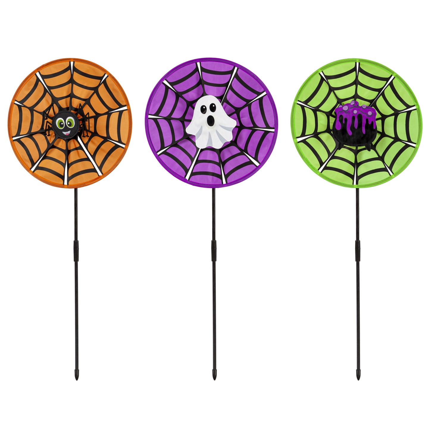 Witches Brew Spiderweb Pinwheel Spinner; 12"ODx29.5"T
