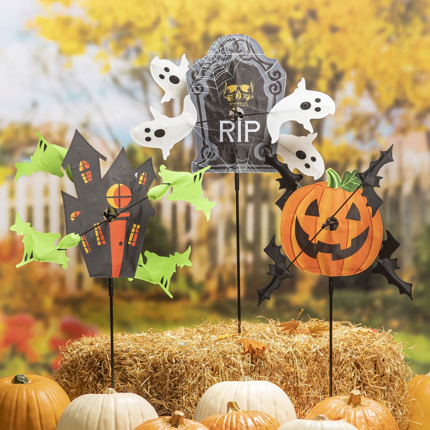 Batty Jack-o-Lantern Pinwheel Spinner; 23"ODx36"T