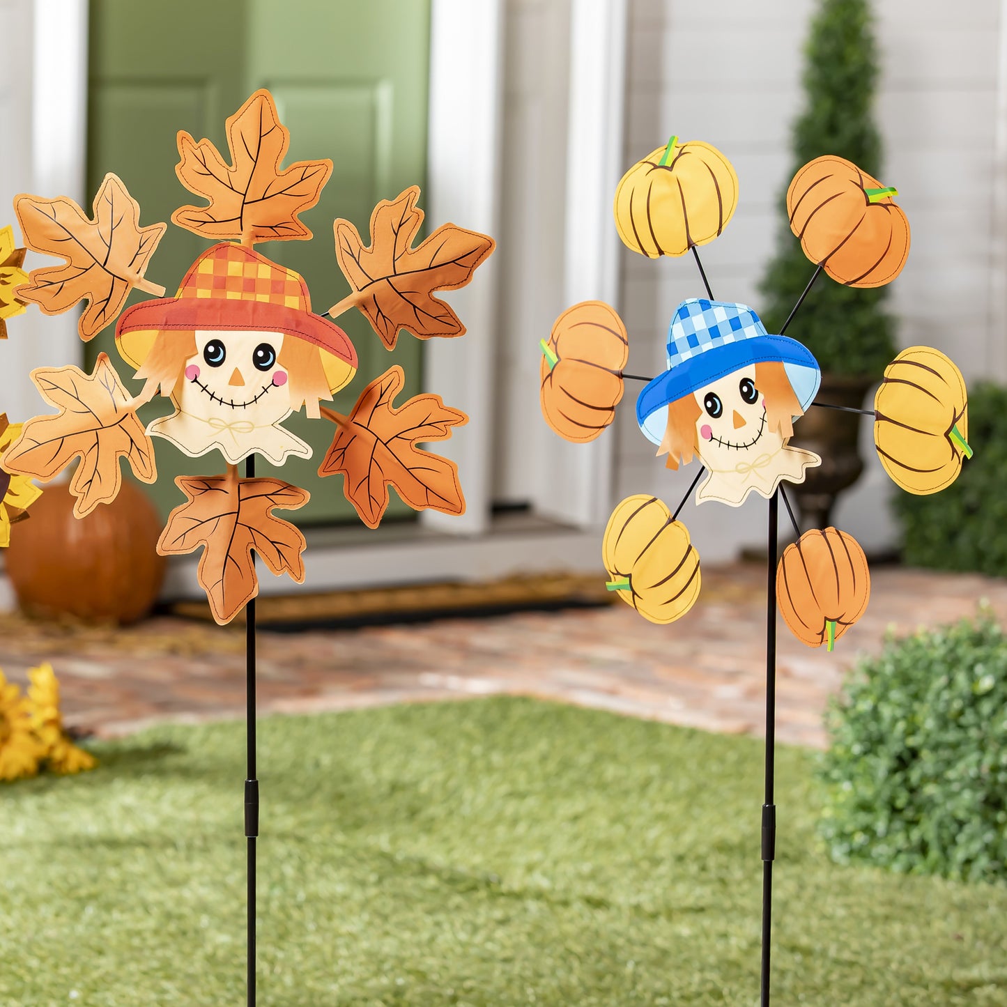 Scarecrow Leaves Pinwheel Spinner; 18"ODx40"T