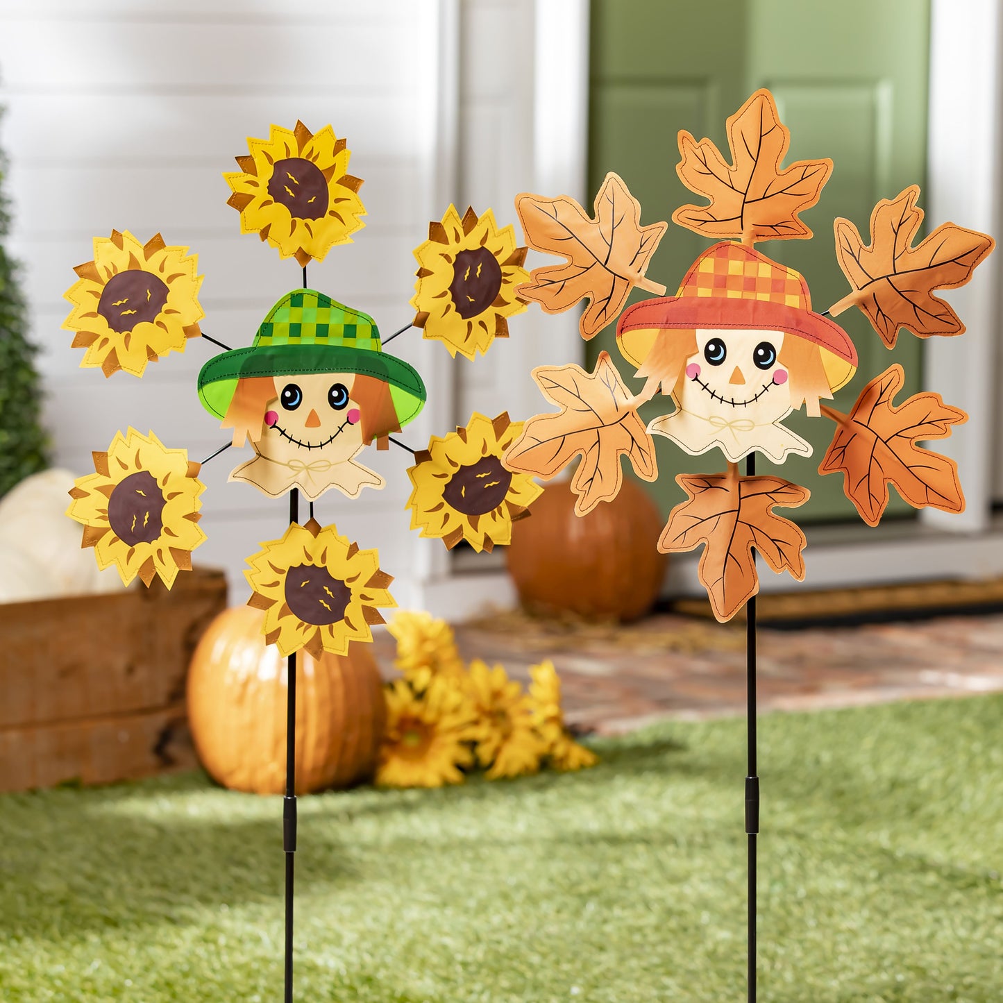 Sunflower Scarecrow Pinwheel Spinner; 18"ODx40"T