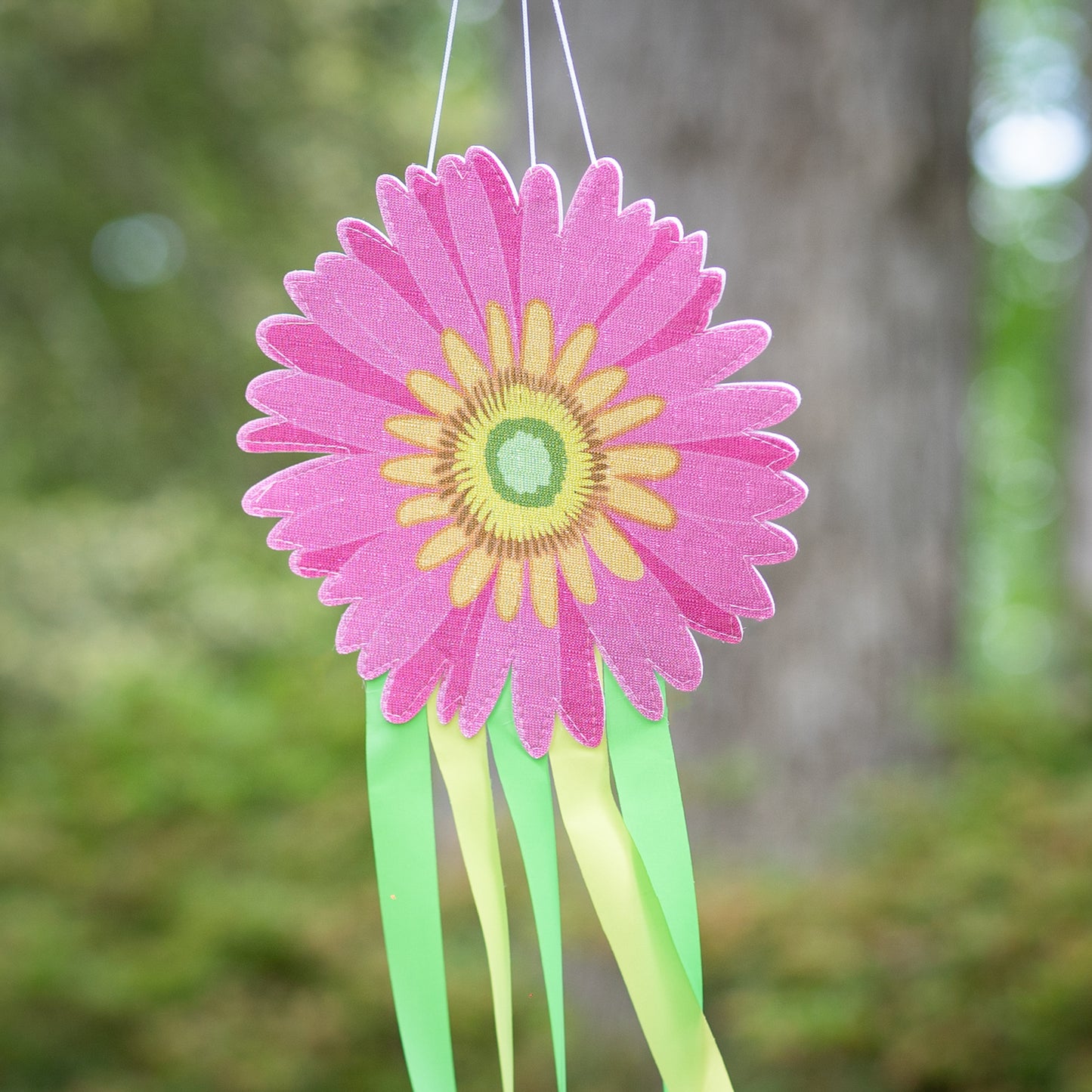 Pink Floral Wind Spinner; Polyester 12"Wx40"L