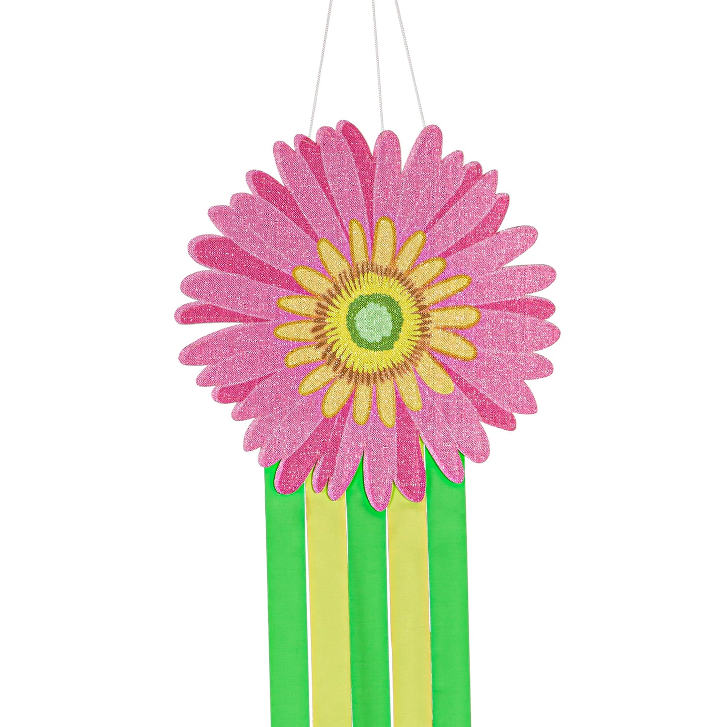 Pink Floral Wind Spinner; Polyester 12"Wx40"L