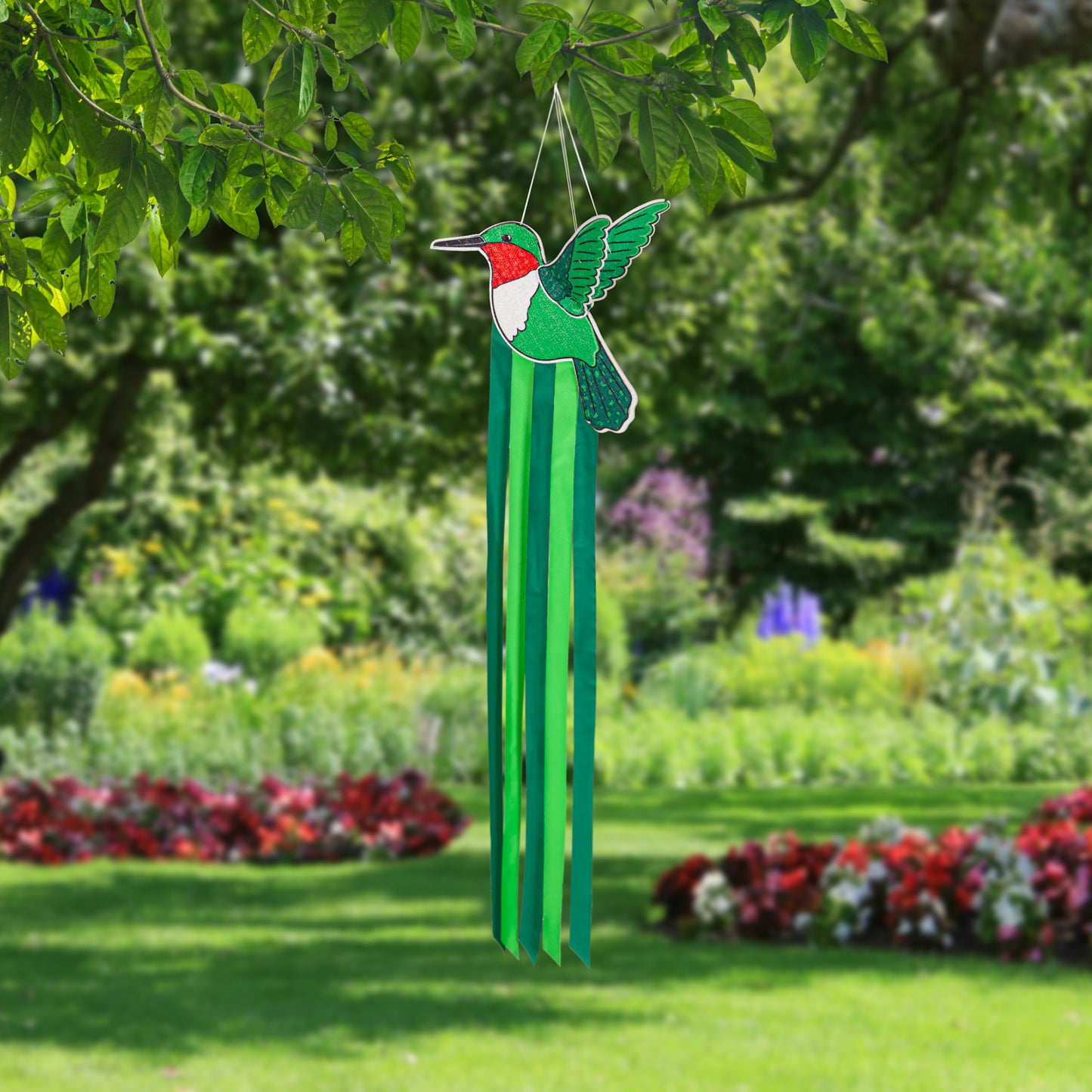 Hummingbird Fabric Wind Spinner; Polyester 12"Wx48"L