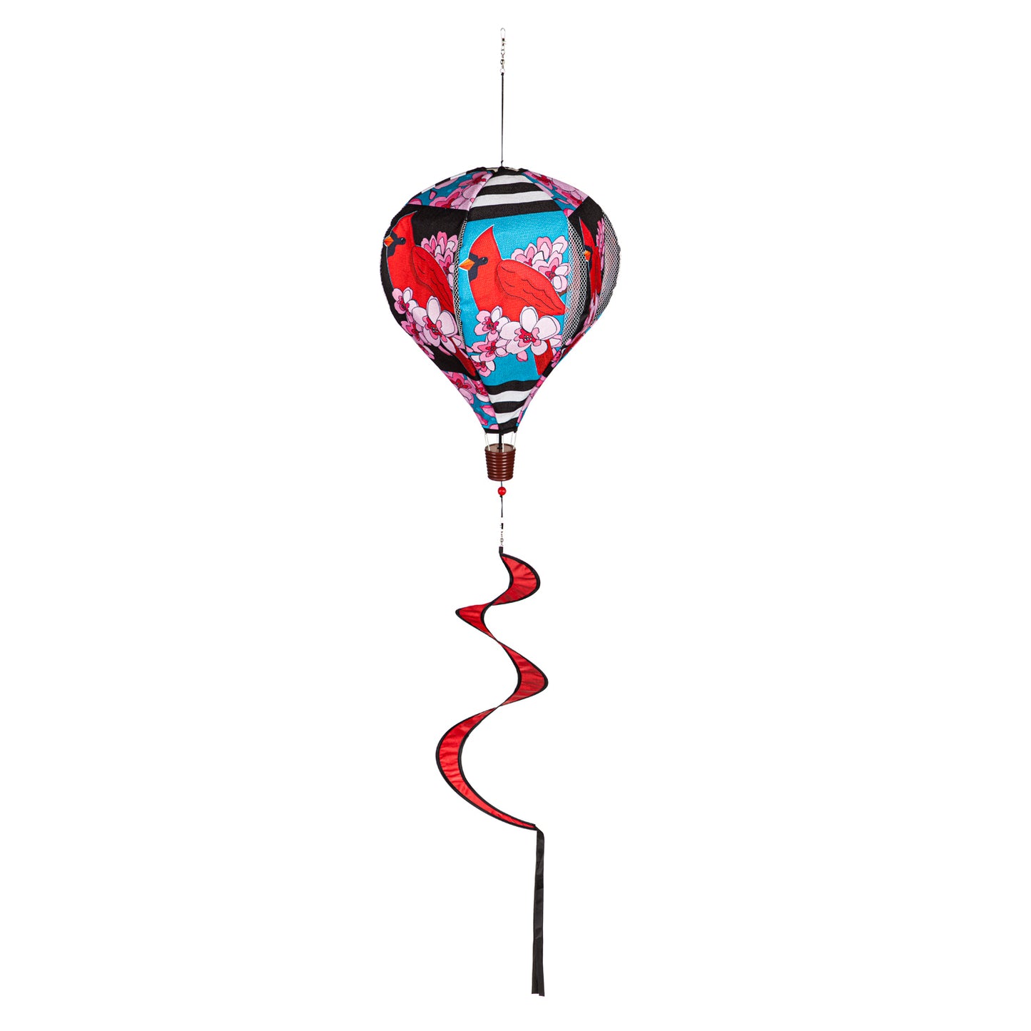 Spring Cardinal Burlap Hot Air Balloon Spinner; 55"Lx15" Wx15"D