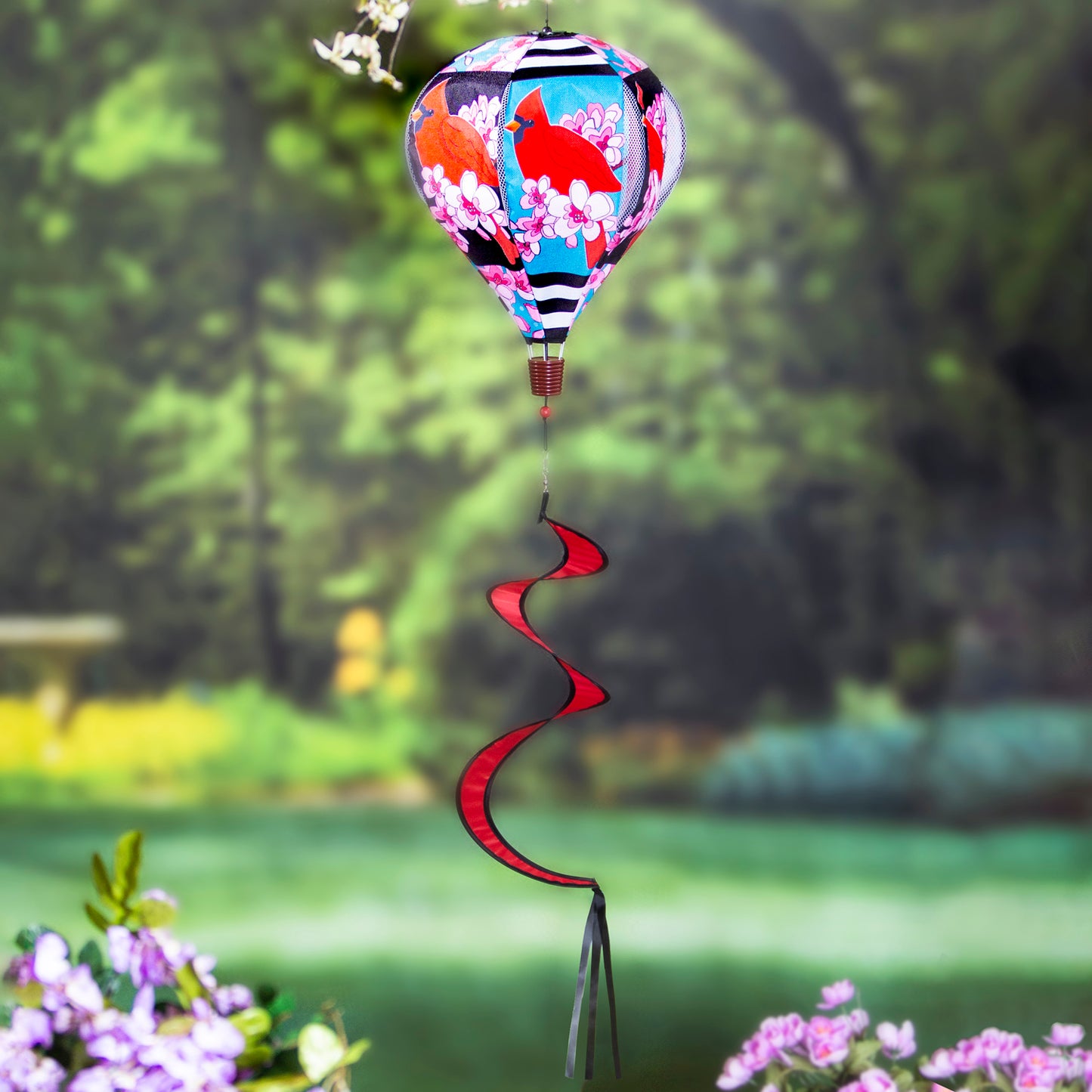 Spring Cardinal Burlap Hot Air Balloon Spinner; 55"Lx15" Wx15"D