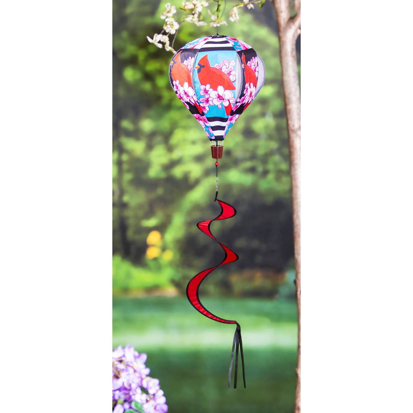 Spring Cardinal Burlap Hot Air Balloon Spinner; 55"Lx15" Wx15"D