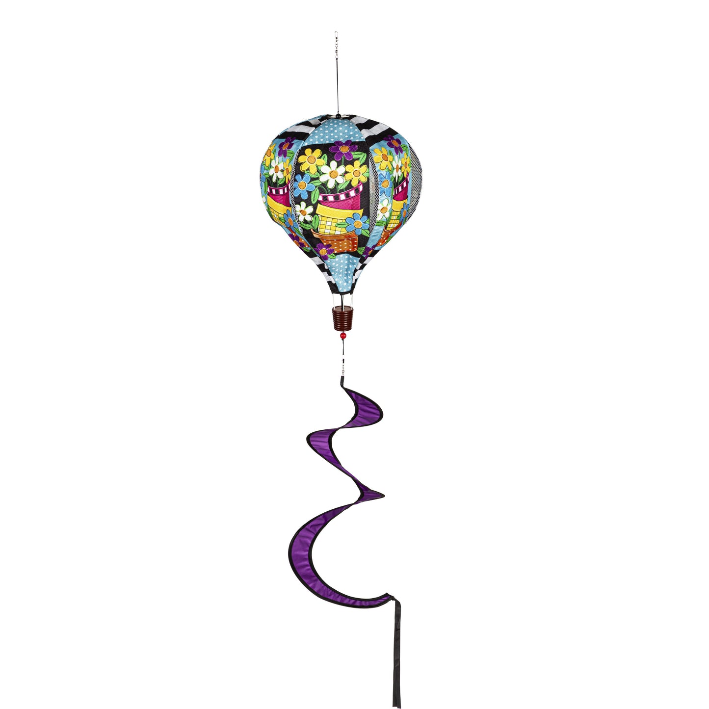 Stacked Spring Flower Pots Hot Air Balloon Spinner; 55"L x 15" Diameter