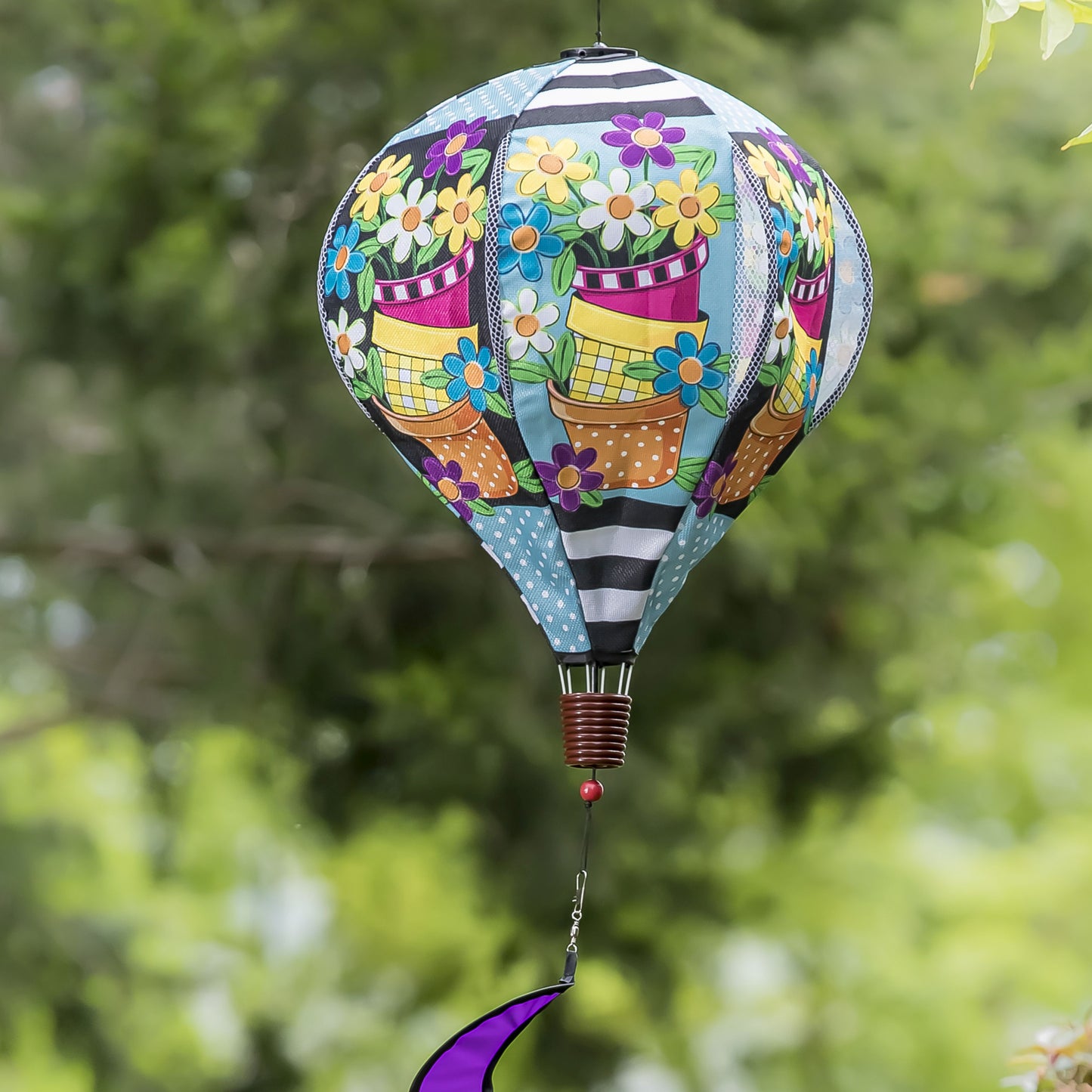 Stacked Spring Flower Pots Hot Air Balloon Spinner; 55"L x 15" Diameter