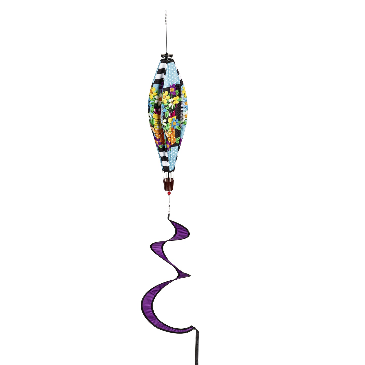 Stacked Spring Flower Pots Hot Air Balloon Spinner; 55"L x 15" Diameter