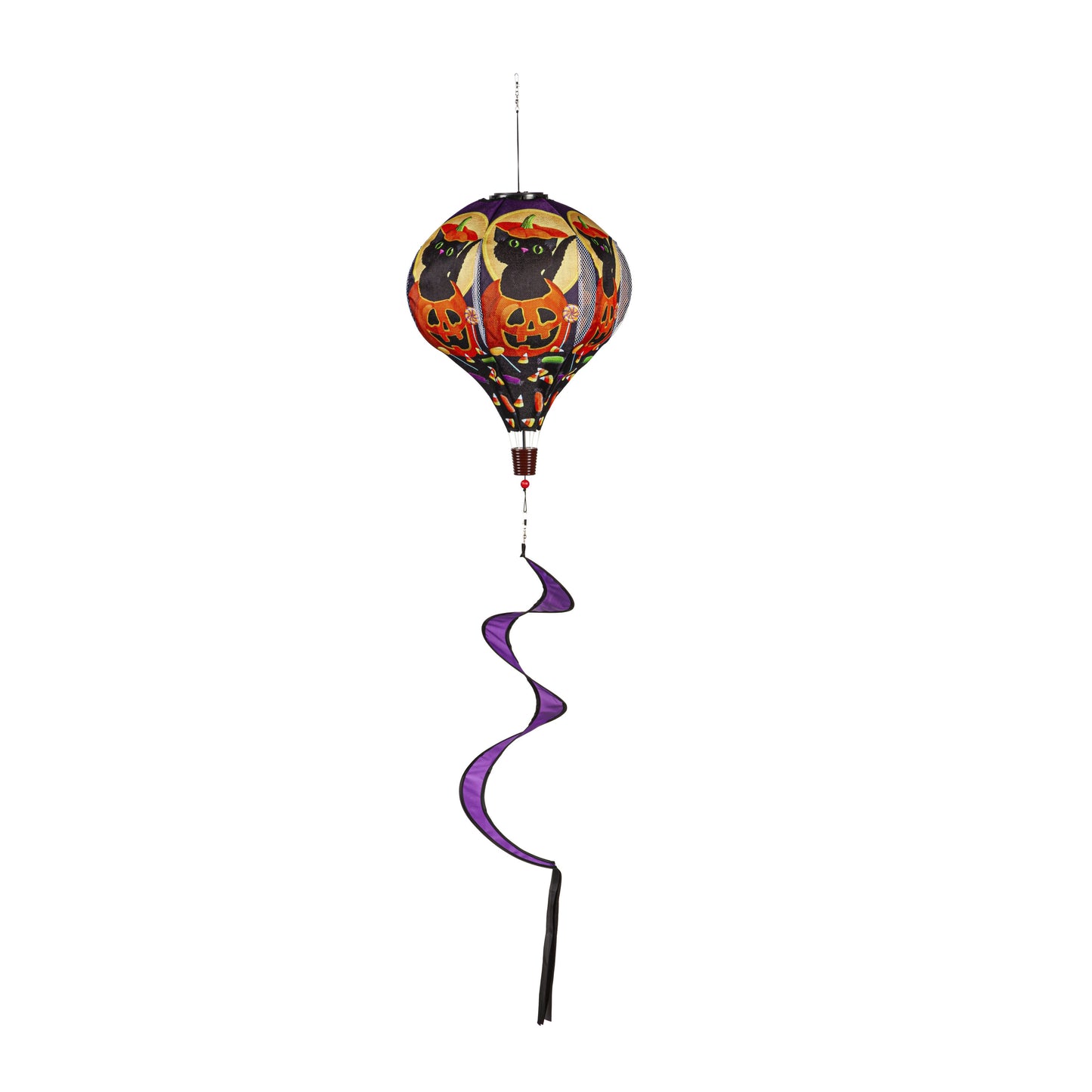 Trick or Treat Kitten Solar Burlap Hot Air Balloon Spinner Windsock