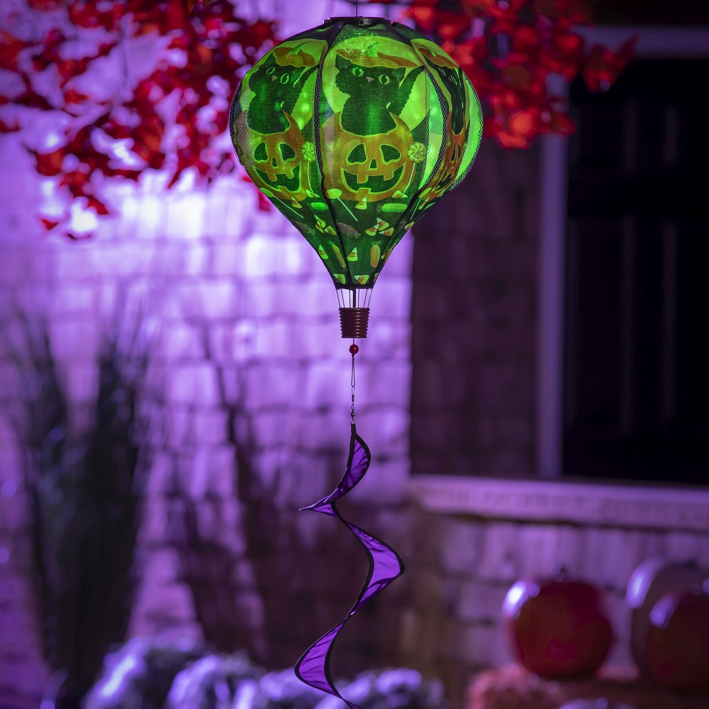 Trick or Treat Kitten Solar Burlap Hot Air Balloon Spinner Windsock