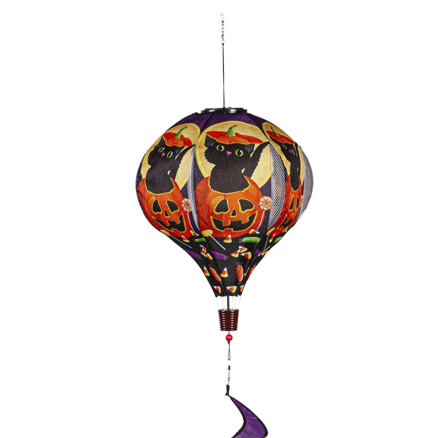 Trick or Treat Kitten Solar Burlap Hot Air Balloon Spinner Windsock