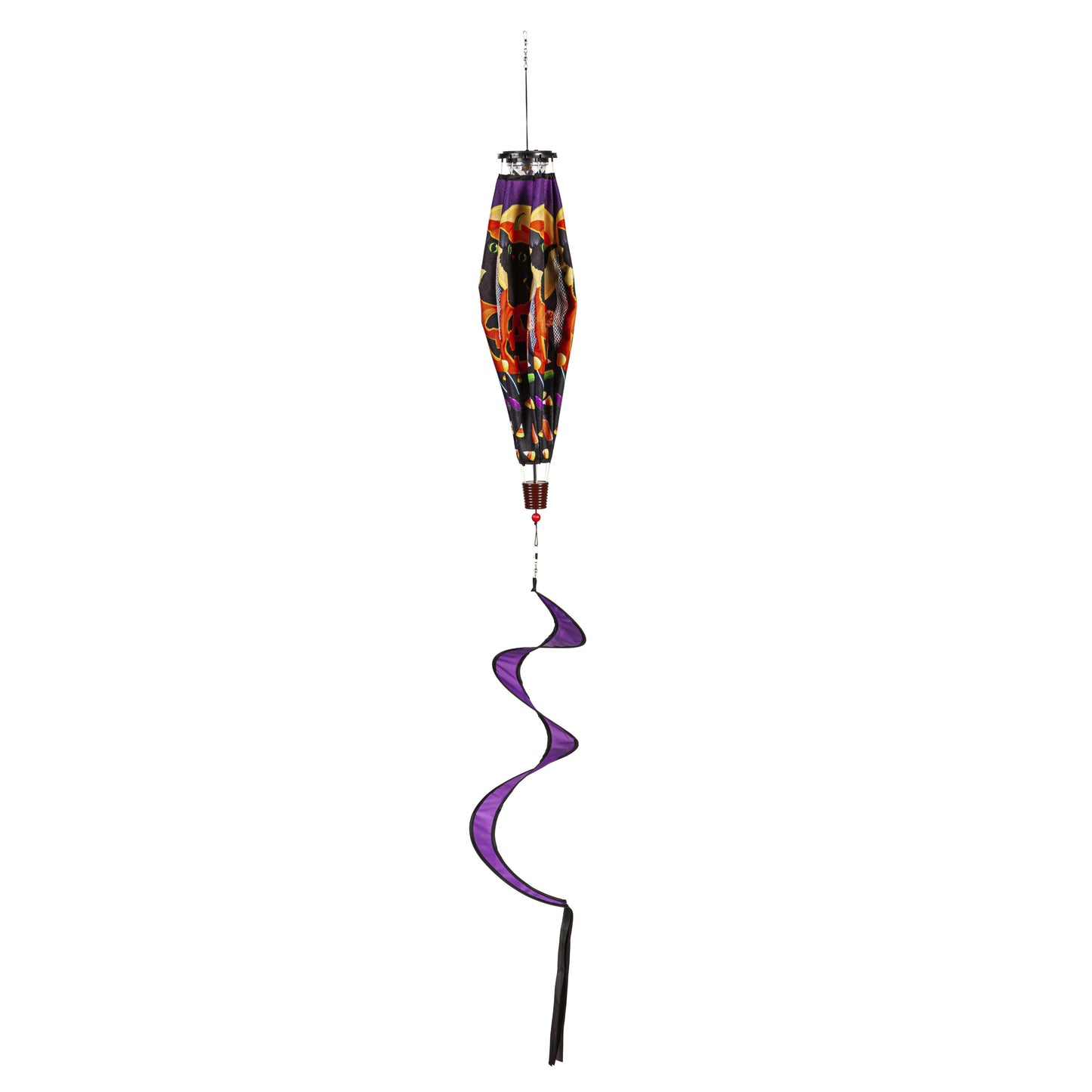 Trick or Treat Kitten Solar Burlap Hot Air Balloon Spinner Windsock