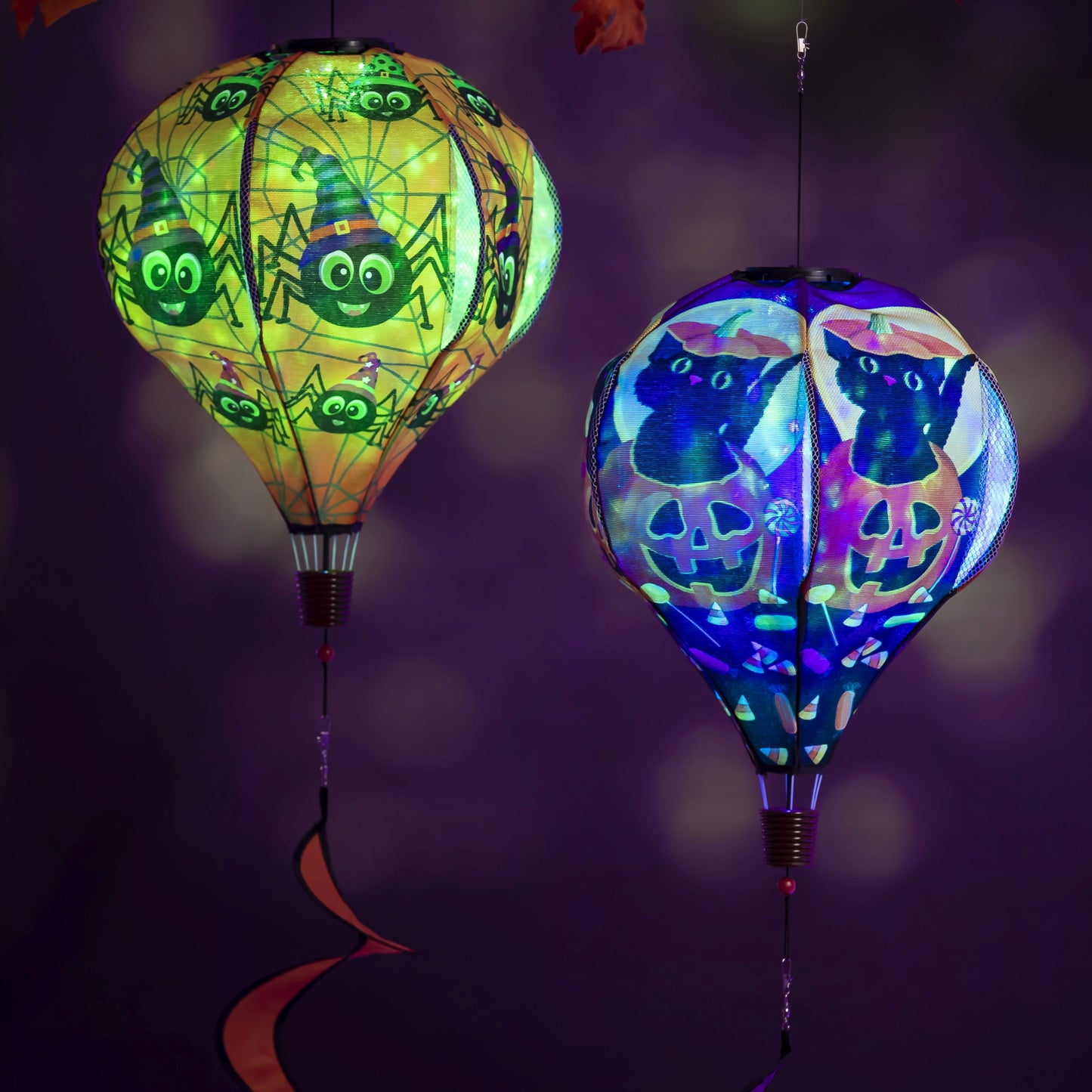 Trick or Treat Kitten Solar Burlap Hot Air Balloon Spinner Windsock