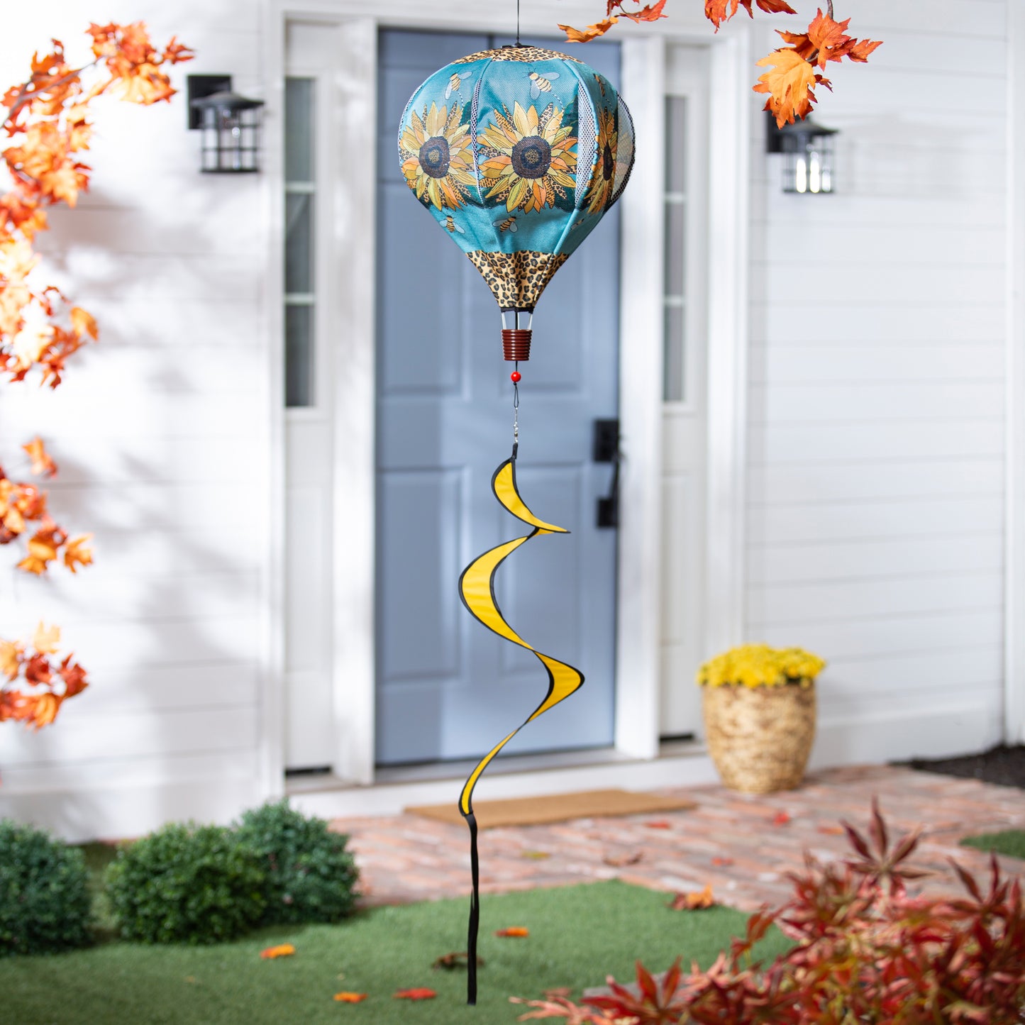 Welcome Friends Leopard Sunflower Hot Air Balloon Spinner; 55"L x 15"OD