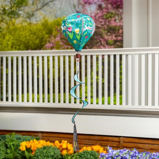 Welcome Spring Bunny Hot Air Balloon Spinner Windsock; 55"L x 15" Diameter
