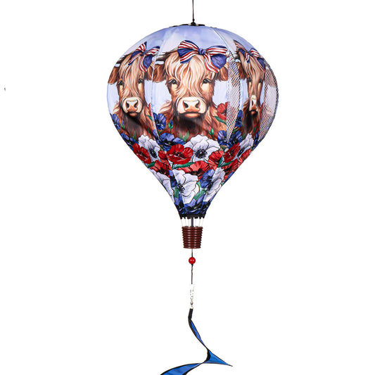Patriotic Highland Cow Hot Air Balloon Spinner
