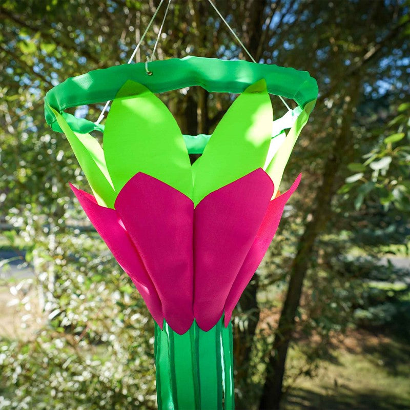 Bright Green Lotus Flower 3D Applique Windsock