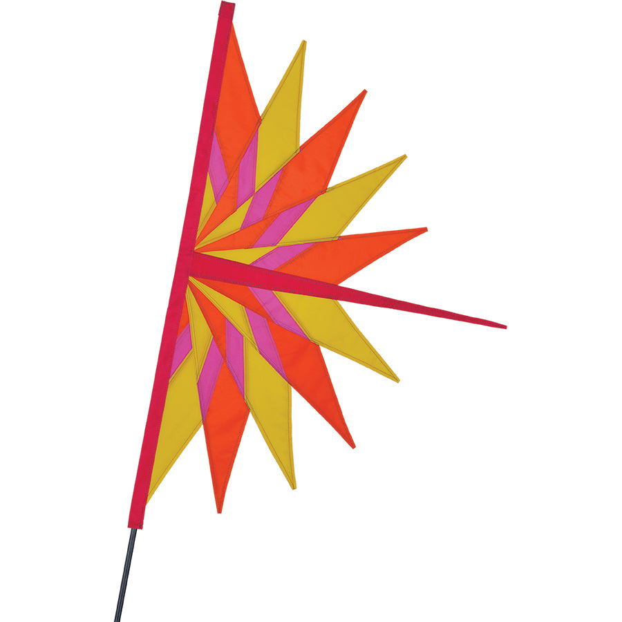 Fan Bike Flag to include 6' 3-piece 6mm fiberglass bike pole; Polyester 23"x35.5" - Warm Starburst